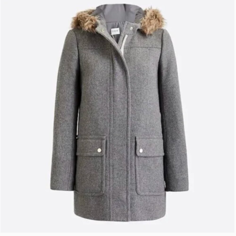 J Crew Grey Vail Wool Blend Hooded Parka Coat